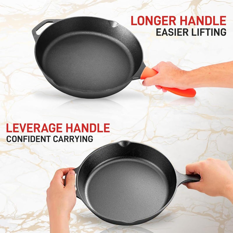 NutriChef 12-Inch Cast Iron Skillet w/Lid - Pre-Seasoned, Oven Safe, Nonstick, Cool-Touch Silicone Handle, For All Cooktops - NCCI12 - Image 5